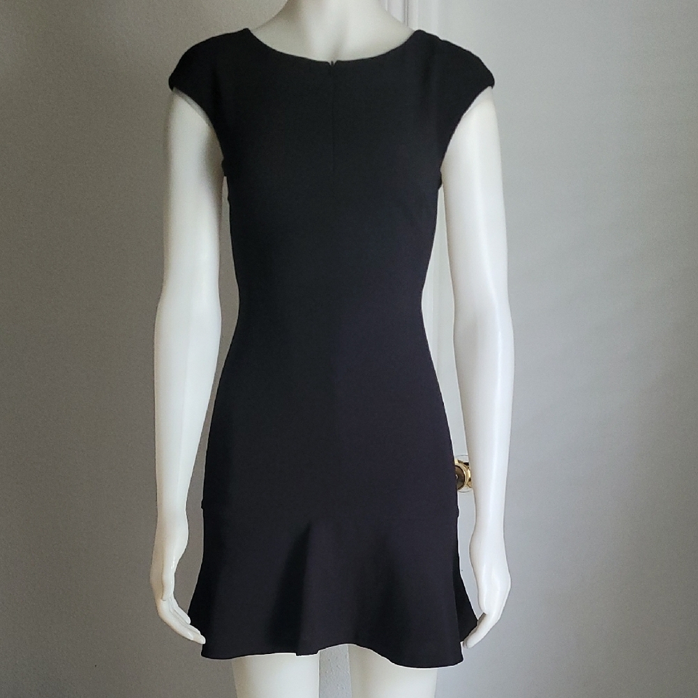 Club Monaco Black Cap-Sleeve Fit & Flare Mini Dress
